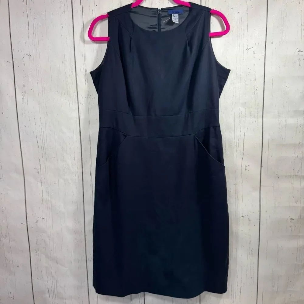 J.Crew Navy Cotton Sheath Dress Size 12 Career Office Quiet Luxury Minimalist